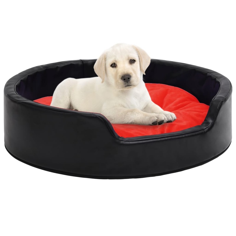 Berkfield Dog Bed Black and Red 69x59x19 cm Plush and Faux Leather