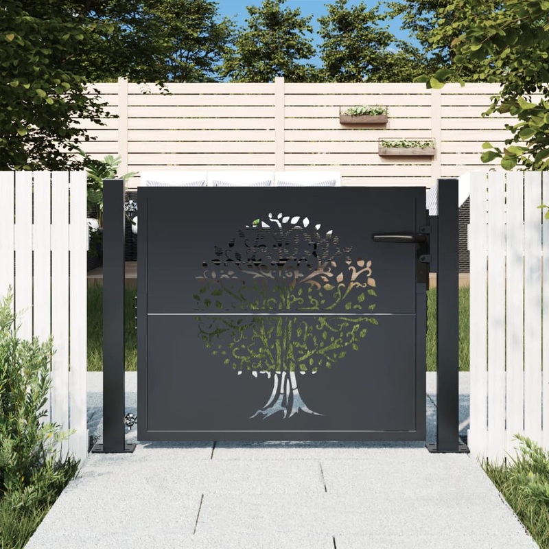 Berkfield Garden Gate Anthracite 105×80 cm Steel Tree Design