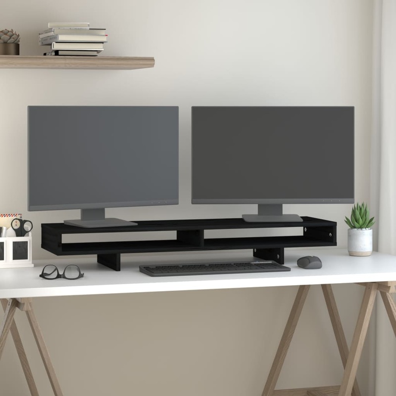 Berkfield Monitor Stand Black 100x27x14 cm Solid Wood Pine