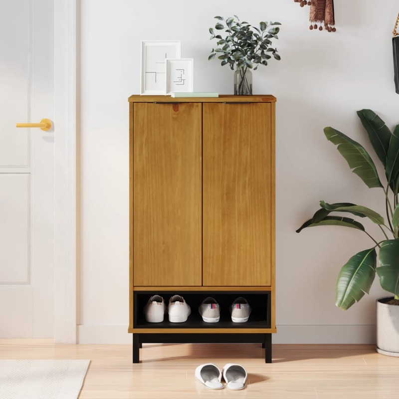 Berkfield Shoe Cabinet FLAM 59.5x35x107 cm Solid Wood Pine