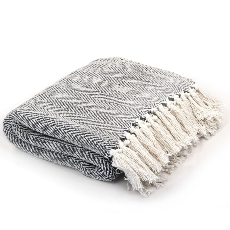 Berkfield Throw Cotton Herringbone 125×150 cm Navy Blue