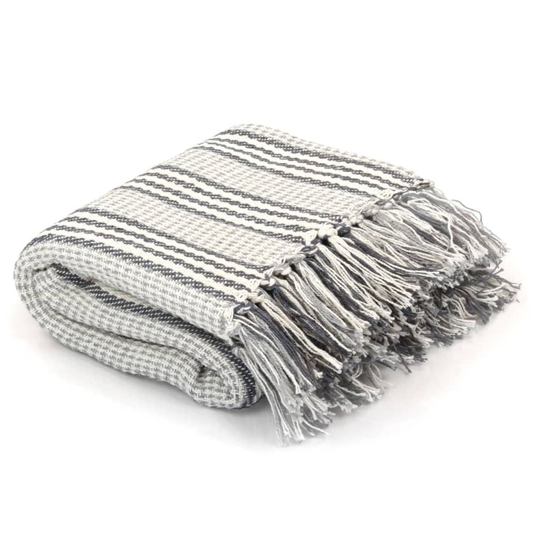 Berkfield Throw Cotton Stripes 160×210 cm Grey and White