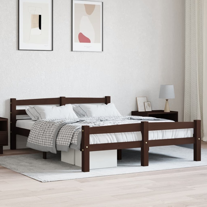 Berkfield Bed Frame Dark Brown Solid Pinewood 120×200 cm