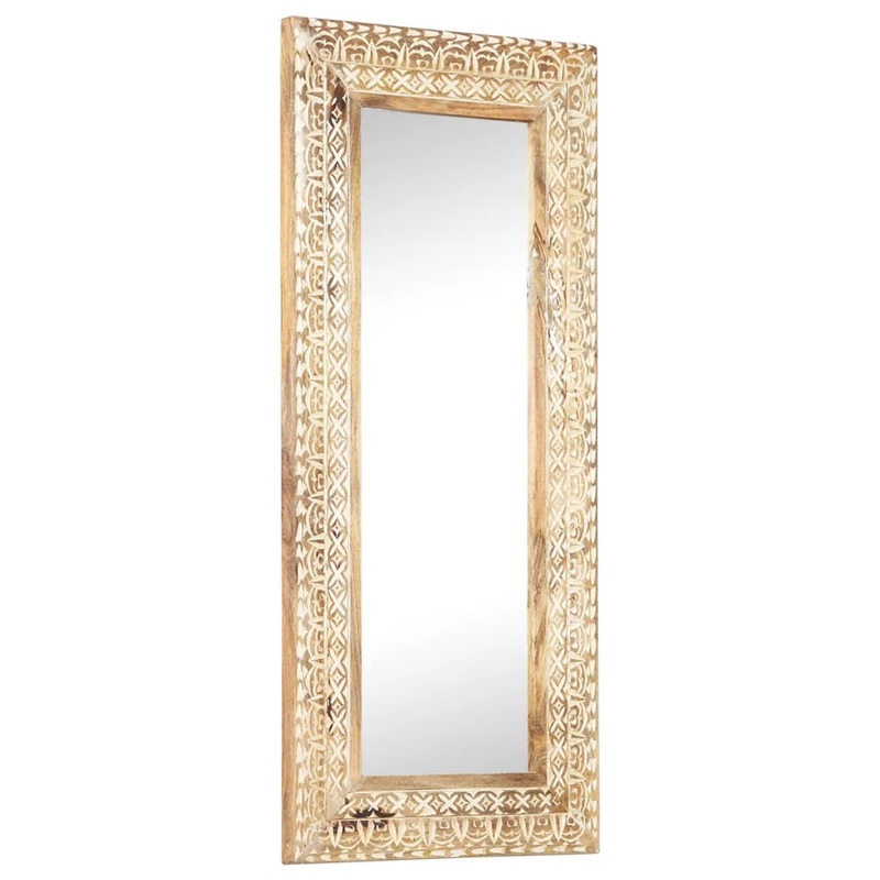Berkfield Hand-Carved Mirror 110x50x2.6 cm Solid Mango Wood