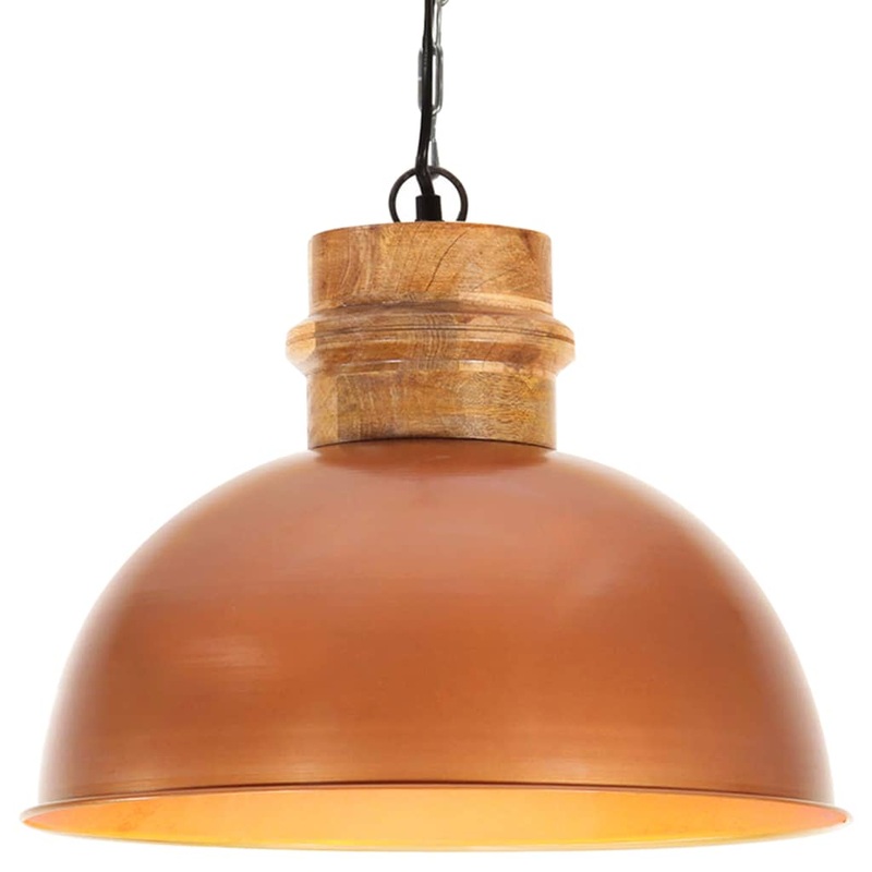 Berkfield Industrial Hanging Lamp Copper Round 42 cm E27 Solid Mango Wood