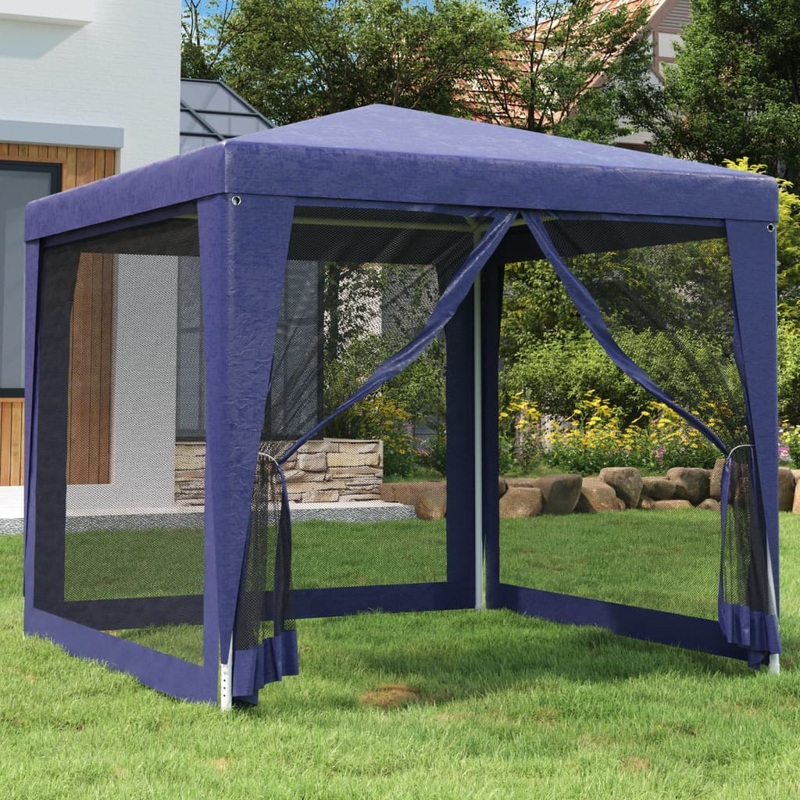Berkfield Party Tent with 4 Mesh Sidewalls Blue 2.5×2.5 m HDPE