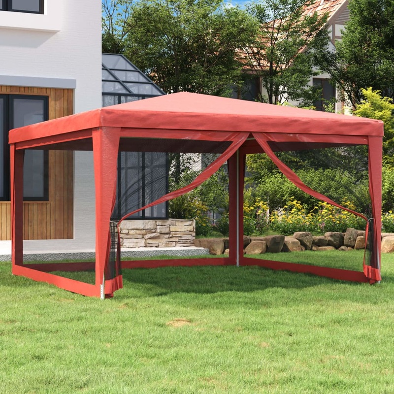 Berkfield Party Tent with 4 Mesh Sidewalls Red 4×4 m HDPE
