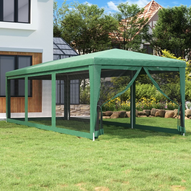 Berkfield Party Tent with 8 Mesh Sidewalls Green 3×9 m HDPE