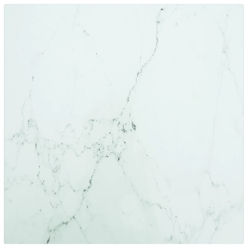 Berkfield Table Top White 40×40 cm 6 mm Tempered Glass with Marble Design