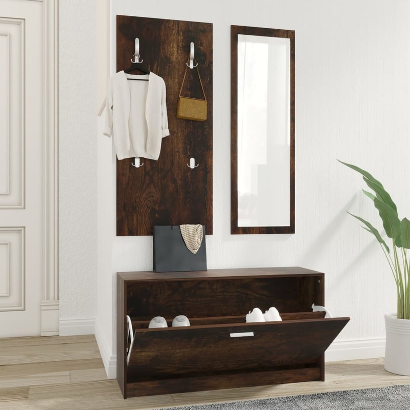 Berkfield 3-in-1 Shoe Cabinet Set Smoked Oak Engineered Wood