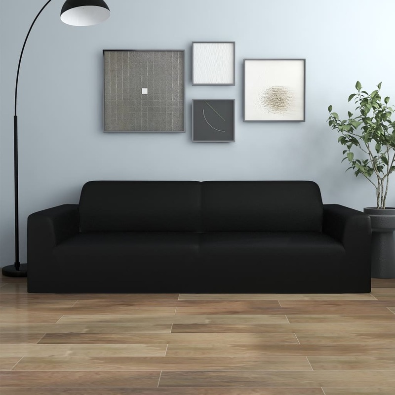 Berkfield 3-Seater Stretch Couch Slipcover Black Polyester Jersey