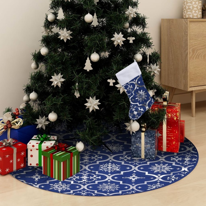 Berkfield Luxury Christmas Tree Skirt with Sock Blue 150 cm Fabric
