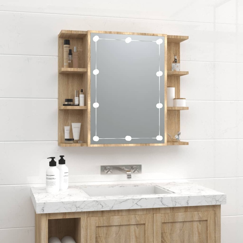 Berkfield Mirror Cabinet with LED Sonoma Oak 70×16.5×60 cm