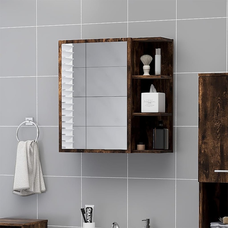 Berkfield Bathroom Mirror Cabinet Smoked Oak 62.5×20.5x64cm Engineered Wood