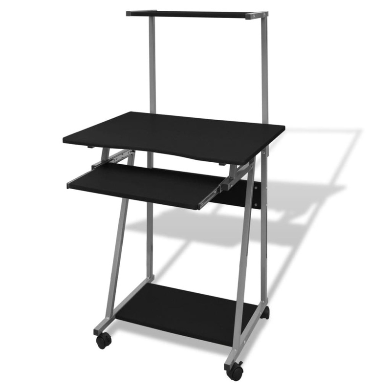 Berkfield Computer Desk With Pull-out Keyboard Tray and Top Shelf Black