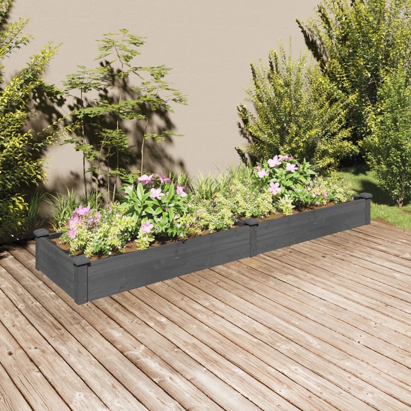 Berkfield Garden Raised Bed with Liner Grey 240x60x25 cm Solid Wood Fir