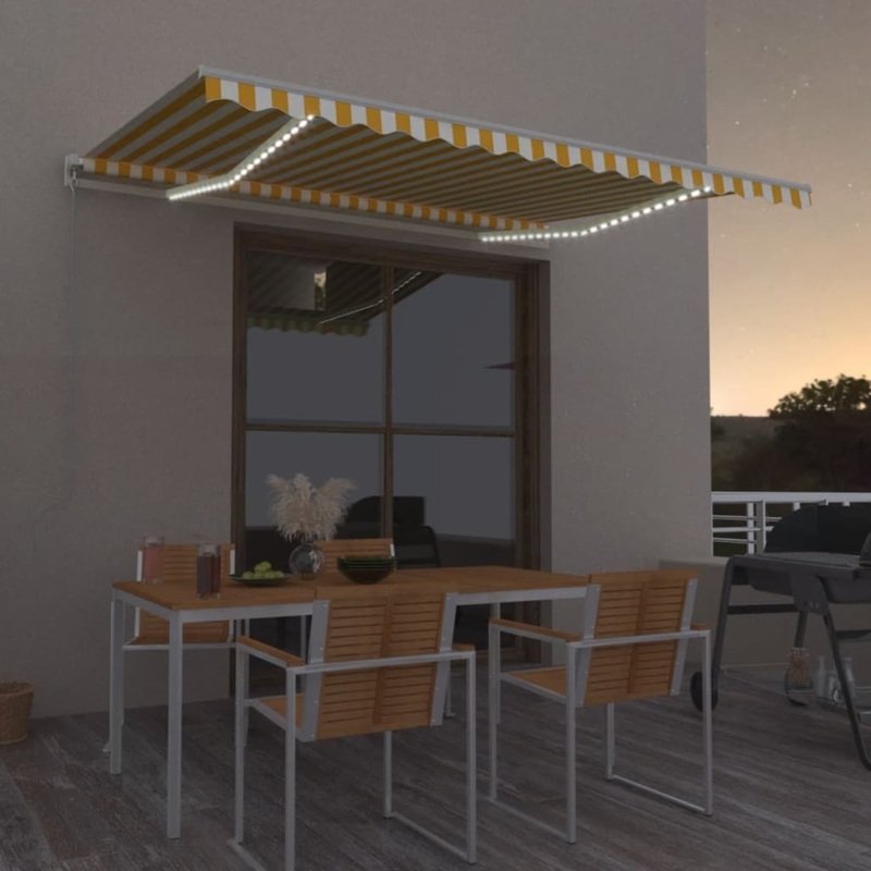 Berkfield Manual Retractable Awning with LED 400×300 cm Yellow and White