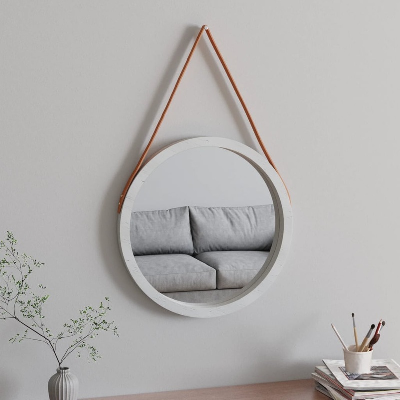Berkfield Wall Mirror with Strap White __ 55 cm