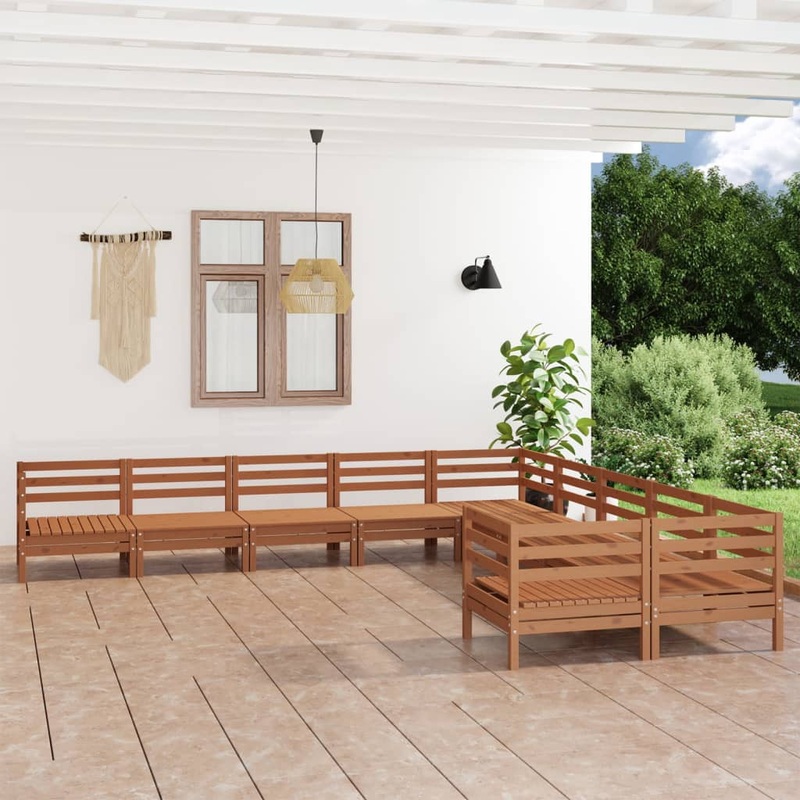 Berkfield 10 Piece Garden Lounge Set Honey Brown Solid Wood Pine