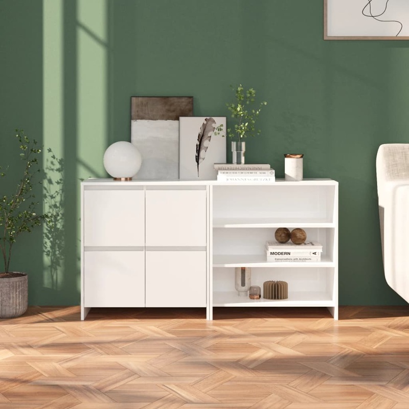 Berkfield 2 Piece Sideboard High Gloss White Engineered Wood