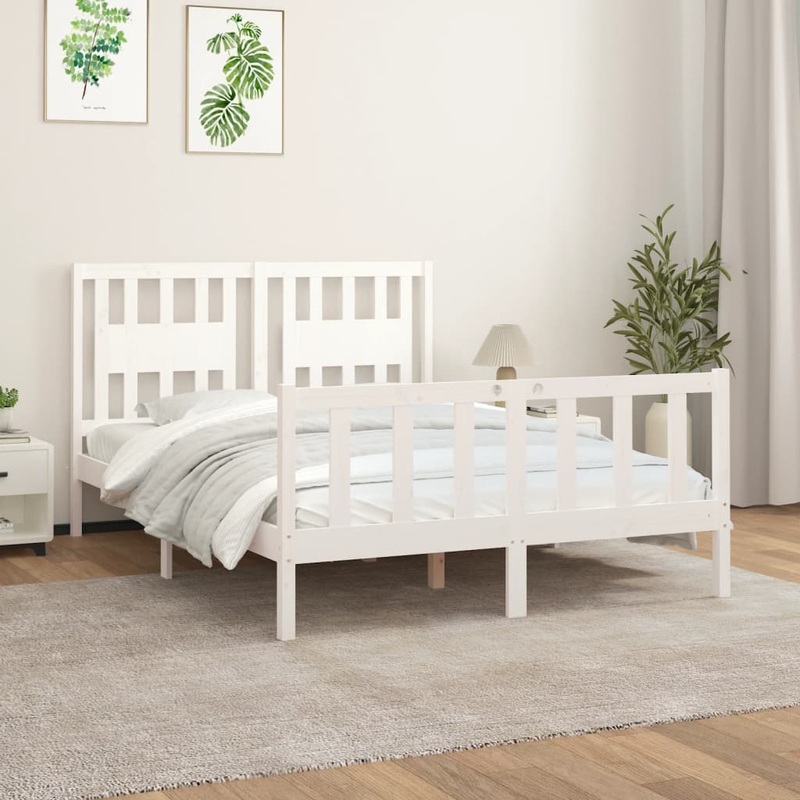 Berkfield Bed Frame with Headboard White Solid Wood Pine 140×200 cm