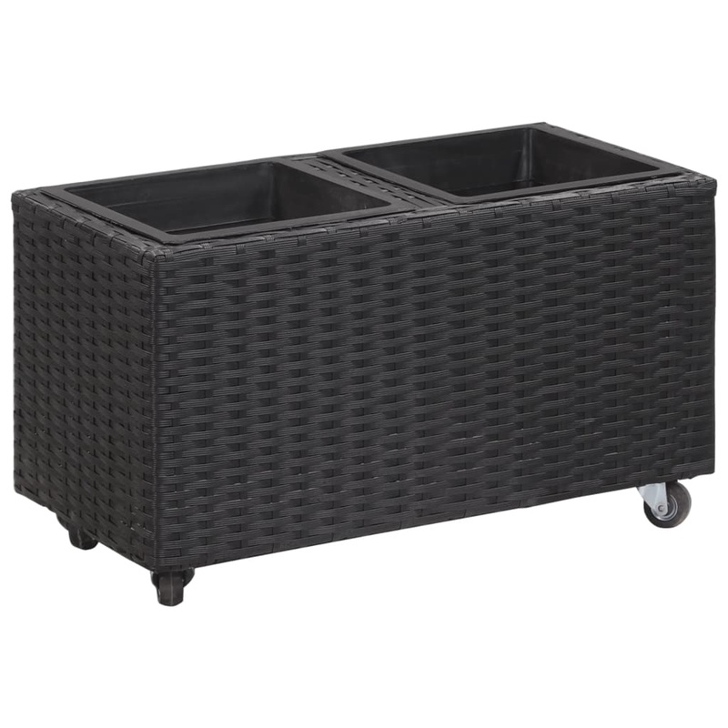 Berkfield Garden Raised Bed with 2 Pots 60x30x36 cm Poly Rattan Black