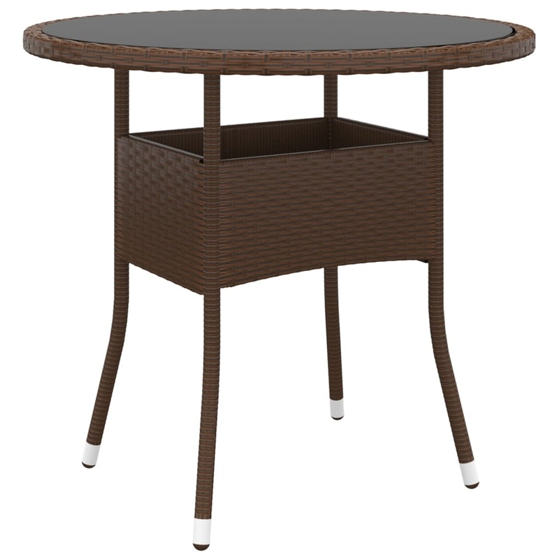 Berkfield Garden Table 80×75 cm Tempered Glass and Poly Rattan Brown