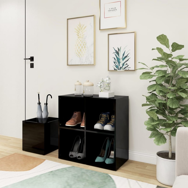 Berkfield Hall Shoe Cabinet High Gloss Black 105×35.5×70 cm Engineered Wood