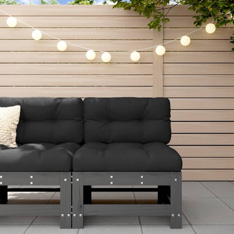 Berkfield Middle Sofa with Cushions Grey Solid Wood Pine