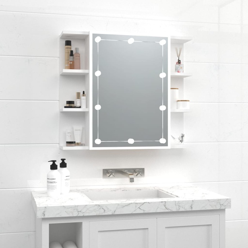 Berkfield Mirror Cabinet with LED White 70×16.5×60 cm