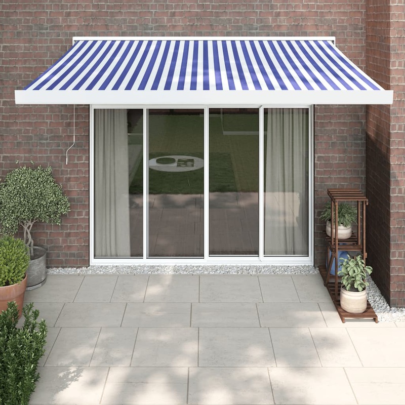 Berkfield Retractable Awning Blue and White 3×2.5 m Fabric and Aluminium