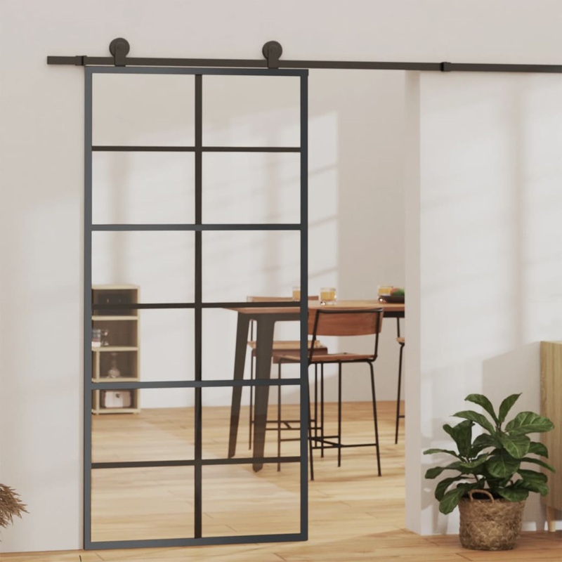 Berkfield Sliding Door ESG Glass and Aluminium 90×205 cm Black